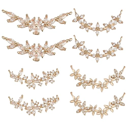 Beebeecraft 8 Stück 4 Stile Zirkonia Links Pflaumenblüte Blume Verbinder Charms Floral Armband Halskette Verbinder für DIY Schmuckherstellung von Beebeecraft