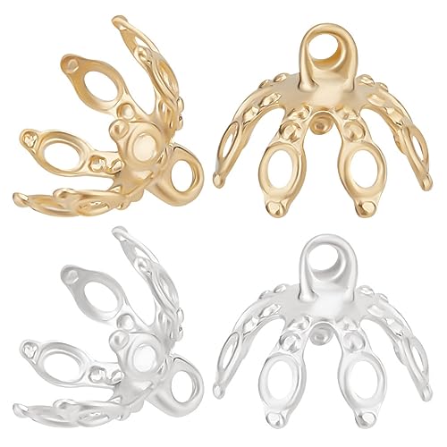 Beebeecraft 80 Stück 2 Farben Blumen Perlenkappen 24 Karat Gold Und 925 Sterlingsilber Vergoldete Perlenkappen-Anhängerbügel Mit Schlaufen Armband Halskette DIY Beebeecraft 80 Stück 2 Farben Blumen Perlenkappen 24 Karat Gold Und 925 Sterlingsilber Vergoldete Perlenkappen-Anhängerbügel Mit Schlaufen Armband Halskette DIY von Beebeecraft