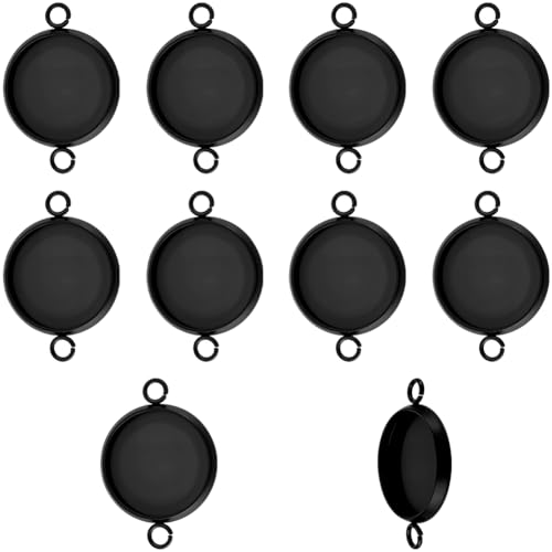 Beebeecraft Cabochon-Verbindungsstück-Einstellungen, Edelstahl, 12 mm, flach, rund, blanko, Lünette, Anhängerverbinder, Tabletts, schwarz, mit doppelter Schlaufe für Armbänder, Halsketten Beebeecraft Cabochon-Verbindungsstück-Einstellungen, Edelstahl, 12 mm, flach, rund, blanko, Lünette, Anhängerverbinder, Tabletts, schwarz, mit doppelter Schlaufe für Armbänder, Halsketten von Beebeecraft