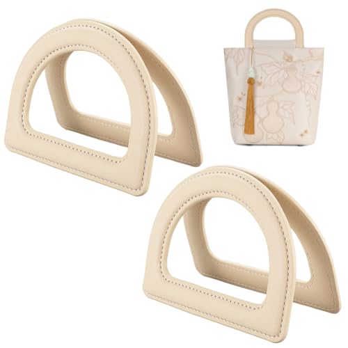Beebeecraft D-förmiger Handtaschengriff, 9,9 x 13,2 cm, PU-Leder, Beige, Ersatzgriff für Handtasche, Makramee, gehäkelte Geldbörse, 2 Stück Beebeecraft D-förmiger Handtaschengriff, 9,9 x 13,2 cm, PU-Leder, Beige, Ersatzgriff für Handtasche, Makramee, gehäkelte Geldbörse, 2 Stück von Beebeecraft