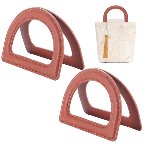 Beebeecraft D-förmiger Handtaschengriff, 9,9 x 13,2 cm, PU-Leder, Braun, Ersatzgriff für Handtasche, Makramee, gehäkelte Geldbörse, 2 Stück von Beebeecraft