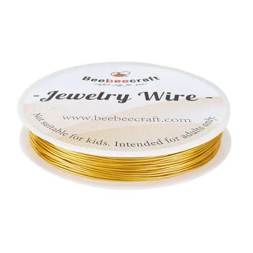 Beebeecraft Echter 18 Karat vergoldeter Messingdraht, 0,8 mm, anlaufgeschützt, rund, Kupfer, biegbar, Schmuckdrähte für Schmuckherstellung, Zubehör, Armbänder, Halsketten, Handwerk, 15 m von Beebeecraft