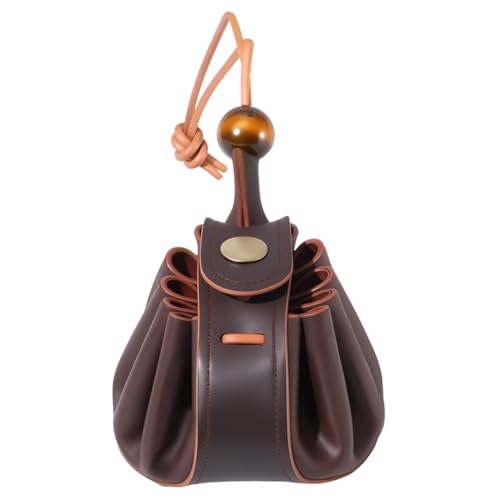 Beebeecraft Geldbörse Aus Rindsleder Kokosnuss Vintage Mittelalterlich Kleine Würfel Kordelzugtasche Mittelalter Tragbare Aufbewahrungsgürteltasche Für LARP Ren Faire von Beebeecraft