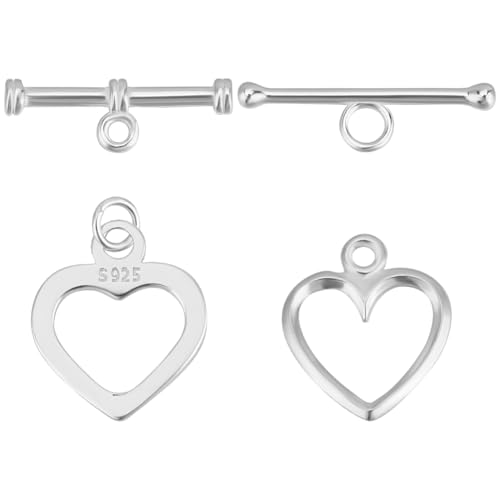 Beebeecraft Knebelverschlüsse aus 925er-Sterlingsilber, Herz-OT-Verschluss, 14/16 mm, T-Steg-Verschluss, Verbindungsstück für Halsketten, Armbänder, DIY-Schmuckherstellung, 2 Stile Beebeecraft Knebelverschlüsse aus 925er-Sterlingsilber, Herz-OT-Verschluss, 14/16 mm, T-Steg-Verschluss, Verbindungsstück für Halsketten, Armbänder, DIY-Schmuckherstellung, 2 Stile von Beebeecraft