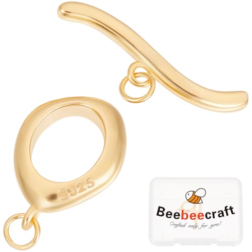 Beebeecraft Knebelverschlüsse aus 925er-Sterlingsilber, ovaler OT-Verschluss, T-Endverschlüsse für selbstgemachte Halsketten, Armbänder, Schmuckherstellung, 1 Box (Gold) von Beebeecraft