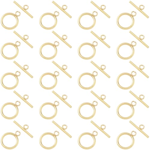Beebeecraft Knebelverschlüsse zur Schmuckherstellung, 18 Karat vergoldet, 304 Edelstahl, T-Steg-Verschlüsse, Halsketten-Knebelverschluss für Halskette, Armband, Schmuckherstellung, 1 Box mit 20 Sets Beebeecraft Knebelverschlüsse zur Schmuckherstellung, 18 Karat vergoldet, 304 Edelstahl, T-Steg-Verschlüsse, Halsketten-Knebelverschluss für Halskette, Armband, Schmuckherstellung, 1 Box mit 20 Sets von Beebeecraft