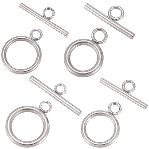 Beebeecraft Knebelverschluss aus 304 Edelstahl, OT-T-Stange, Ringverschluss für Armbänder, Halsketten, Schmuckherstellung, 40 Sets von Beebeecraft