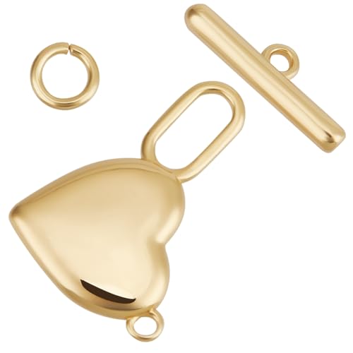 Beebeecraft Knebelverschluss in Herzform, echt, 18 Karat vergoldetes Messing, Metall, goldfarben, glatt, herzförmig, T-Verschluss, Verschlüsse für Schmuckherstellung, Halskette, Armband, Bastelzubehör Beebeecraft Knebelverschluss in Herzform, echt, 18 Karat vergoldetes Messing, Metall, goldfarben, glatt, herzförmig, T-Verschluss, Verschlüsse für Schmuckherstellung, Halskette, Armband, Bastelzubehör von Beebeecraft