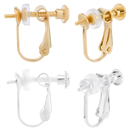 Beebeecraft Ohrring-Konverter, Schraubverschluss, 24 Karat Gold & 925 Sterlingsilber, mit 20 Silikon-Pads für halb gebohrte Perlen, nicht durchbohrte Ohren, 16 Stück Beebeecraft Ohrring-Konverter, Schraubverschluss, 24 Karat Gold & 925 Sterlingsilber, mit 20 Silikon-Pads für halb gebohrte Perlen, nicht durchbohrte Ohren, 16 Stück von Beebeecraft