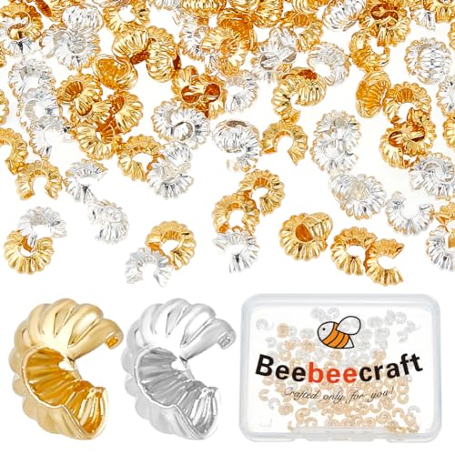 Beebeecraft Quetschperlen, 160 Stück, mit Sterlingsilber beschichtet und 18 Karat vergoldet, 2 Farben, halbrund, offene Quetschperlen, Endspitze, 4 mm, für DIY-Schmuckherstellung Beebeecraft Quetschperlen, 160 Stück, mit Sterlingsilber beschichtet und 18 Karat vergoldet, 2 Farben, halbrund, offene Quetschperlen, Endspitze, 4 mm, für DIY-Schmuckherstellung von Beebeecraft