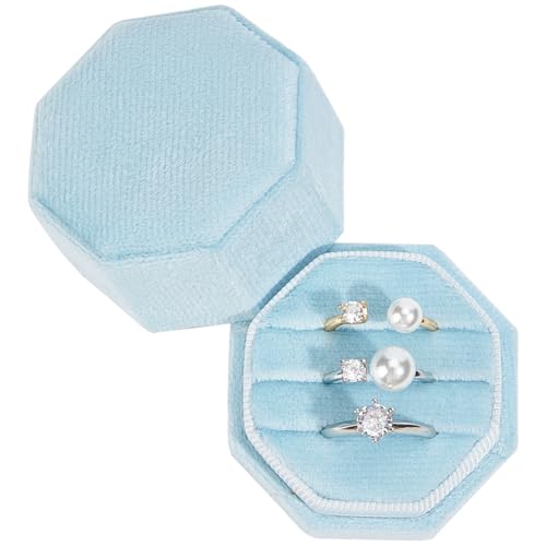 Beebeecraft Ringbox blau Farbe Samtringe Ohrringe Etui Anhänger Boxen für 3 Ringe organisieren von Beebeecraft