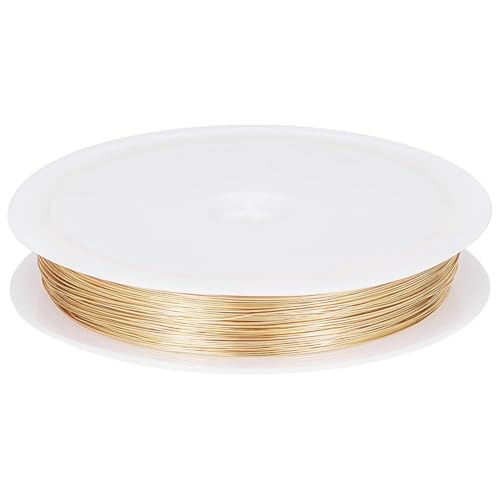 Beebeecraft Schmuckdraht 28 Gauge 0.3 mm 50 Meter Basteldraht 18 Karat Vergoldet 5m Rund Polierter Anlaufgeschützter Kupferperlendraht Mit Spule Für DIY Schmuckherstellung von Beebeecraft