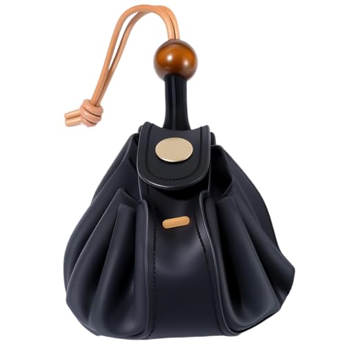 Beebeecraft Würfelbeutel Mit Kordelzug Aufbewahrungstasche Aus Rindsleder Münzbeutel Mit Druckknopf Für Männer Und Frauen Aufbewahrungstasche Renaissance (Schwarz) von Beebeecraft
