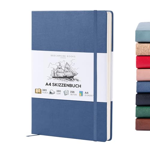 BEECHMORE BOOKS Skizzenbuch A4 (21,0 × 29,7 cm) – Hardcover aus Veganleder, 156 Seiten 160 g/m² | Perforiert, Lay-Flat, Blanko Skizzenblock, Geschenkbox, Skizzenblock für Zeichnen, Malen, Mixed Media von Beechmore Books
