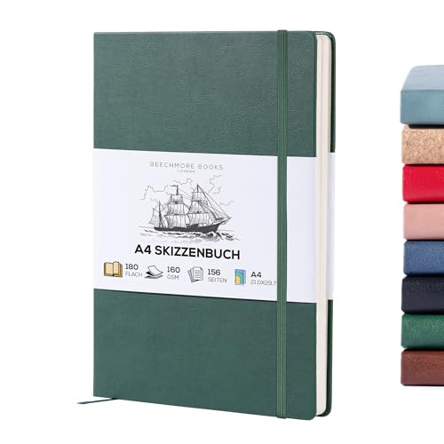 Beechmore Books Skizzenbuch - A4, Grün I Kunst Sketchbook aus veganem Leder, Hardcover, Zeichnen, Skizzieren, dickes Papier 160gsm, linierter Zeichenblock mit Geschenkbox, für Männer & Frauen Beechmore Books Skizzenbuch - A4, Grün I Kunst Sketchbook aus veganem Leder, Hardcover, Zeichnen, Skizzieren, dickes Papier 160gsm, linierter Zeichenblock mit Geschenkbox, für Männer & Frauen von Beechmore Books