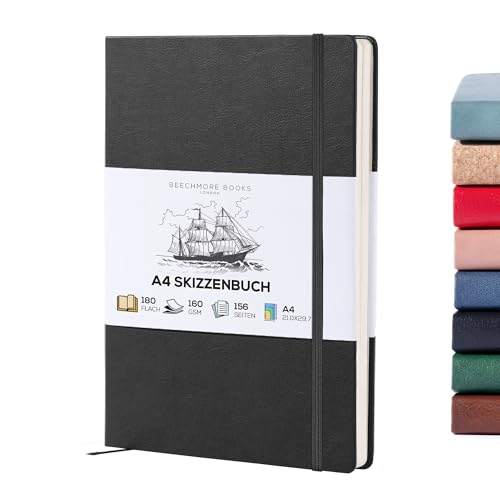 Beechmore Books Skizzenbuch - A4, Schwarz I Kunst Sketchbook aus veganem Leder, Hardcover, Zeichnen, Skizzieren, dickes Papier 160gsm, linierter Zeichenblock mit Geschenkbox, für Männer & Frauen Beechmore Books Skizzenbuch - A4, Schwarz I Kunst Sketchbook aus veganem Leder, Hardcover, Zeichnen, Skizzieren, dickes Papier 160gsm, linierter Zeichenblock mit Geschenkbox, für Männer & Frauen von Beechmore Books