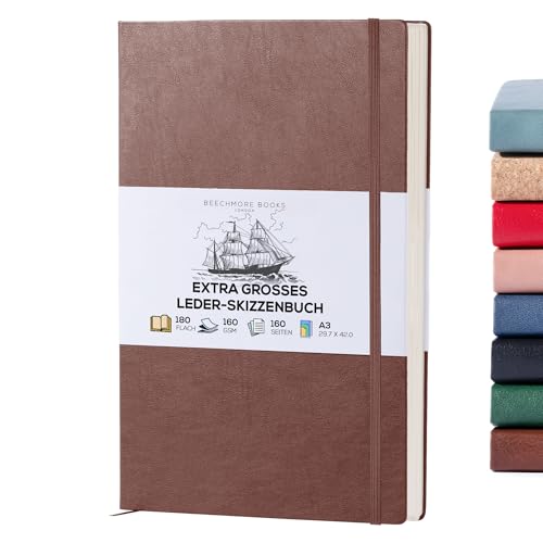 Beechmore Books Skizzenbuch - XL A3, Braun I Kunst Sketchbook aus veganem Leder, Hardcover, für Zeichnungen, Skizzen, dickes Papier 160gsm, linierter Zeichenblock, mit Geschenkbox, für Männer & Frauen Beechmore Books Skizzenbuch - XL A3, Braun I Kunst Sketchbook aus veganem Leder, Hardcover, für Zeichnungen, Skizzen, dickes Papier 160gsm, linierter Zeichenblock, mit Geschenkbox, für Männer & Frauen von Beechmore Books
