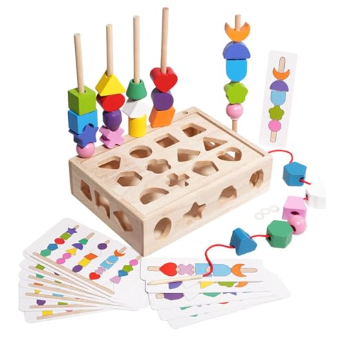 Beedozo Holzperlen-Reihenfolge-Spielzeug, Holzform-passende Puzzles | Geometrisches passendes Spielzeug aus Holz für Kinder - Lernspielzeug mit glatten Kanten für Weihnachten, Geburtstag, Ostern und von Beedozo