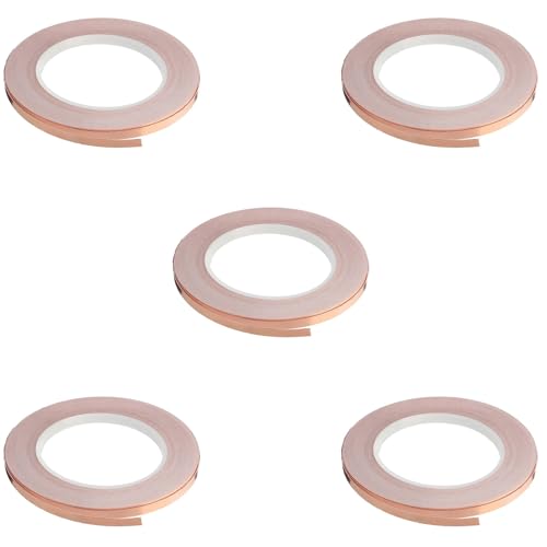 Einseitiges Kupferfolienband, selbstklebendes Abschirmband, Anti-Interferenz-Klebeband für Gitarre, 5 mm x 20 m, 5 Stück Einseitiges Kupferfolienband, selbstklebendes Abschirmband, Anti-Interferenz-Klebeband für Gitarre, 5 mm x 20 m, 5 Stück von Beelooom