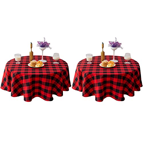 Runde Tischdecke, kariert, für Hochzeit, Küche, Esszimmer, 140 cm, Rot und Schwarz, 2 Stück von Beelooom