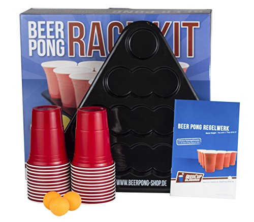 Beer Pong Rack Set inkl. 24 Rote Becher, 3 Bälle, 2 Racks und Regelwerk von BeerCup-Classics