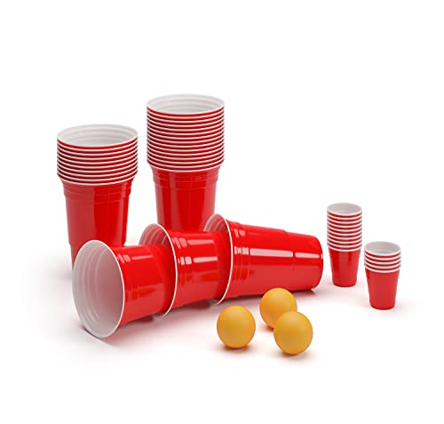 BeerCup Bierpong Becher Set, 200 Bierpong Becher, 200 Red Cups, Bierpong Becher Set Spülmaschinenfest, Partybecher, Wiederverwendbare Beer Pong Becher, Beerpongbecher in Rot und 12 Bälle von BeerCup-Classics