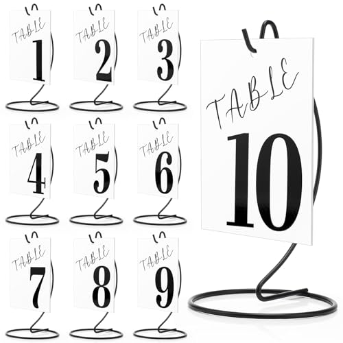 Beeveer 10 Sets Hochzeitstischnummern 1-10 mit Ständer, einseitig bedruckt, 10,2 x 15,2 cm, Acryl-Schilder, Ornament, Präsentationsständer für Hochzeiten, Empfänge, Partys, Jubiläen und von Beeveer