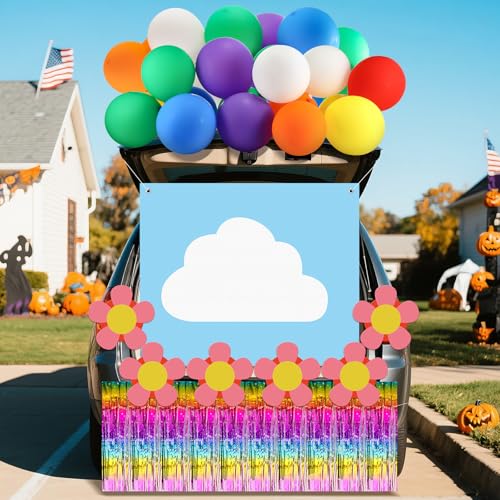Beeveer 48 Stück Halloween Kofferraum oder Leckerli-Dekorationen für Auto Hintergrund Ballon Wolke Tapisserie Regenbogen Farbverlauf Folie Quaste Vorhänge Blumenförmiger Ausschnitt für SUV Garage von Beeveer