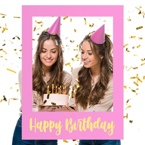 Beeveer 81,3 x 61 cm große Foto-Requisiten, Bilderrahmen, Happy Birthday, Partyrahmen, DIY-Ausschnitte, Fotoautomaten-Requisiten, Selfie für Partyzubehör, Gastgeschenke (Rosa-Gold, Happy Birthday) von Beeveer