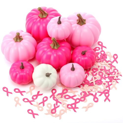 Beeveer Brustkrebs-Bewusstseinsdekorationen, 9 Stück künstliche Kürbisse und 200 Schleifen-Konfetti, Großpackung, Rosenrot, Kunstschaum-Kürbisse, rosa für Herbst, Tischdekoration, Brustkrebs Beeveer Brustkrebs-Bewusstseinsdekorationen, 9 Stück künstliche Kürbisse und 200 Schleifen-Konfetti, Großpackung, Rosenrot, Kunstschaum-Kürbisse, rosa für Herbst, Tischdekoration, Brustkrebs von Beeveer