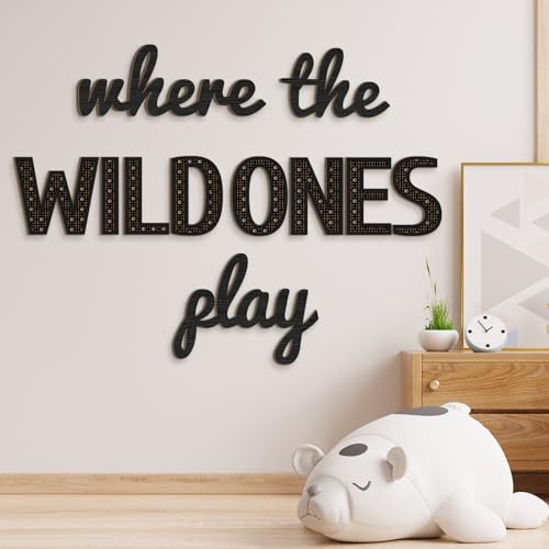 Beeveer Wo die wilden Menschen spielen, Kinderzimmerschild aus Holz, Spielzimmer-Wanddekoration, Spielzimmer-Dekoration, Wortspielschild für Wandtafeln, 58 cm, Schwarz Beeveer Wo die wilden Menschen spielen, Kinderzimmerschild aus Holz, Spielzimmer-Wanddekoration, Spielzimmer-Dekoration, Wortspielschild für Wandtafeln, 58 cm, Schwarz von Beeveer