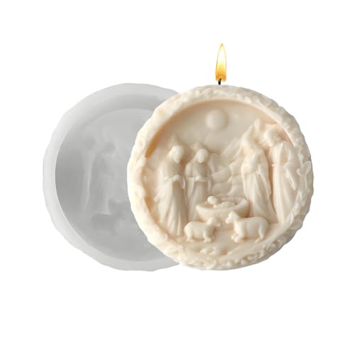 Befeixue Krippenformen Für Epoxidharz - Geburt Jesu Schokoladenformen - 3D Runde Easy-Release Silikonform Weihnachtsform Für Resin Fondant Gips Seife Schokolade Handwerk DIY Deko von Befeixue