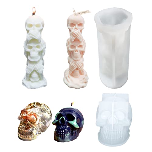 3D Totenkopf Silikonform Befitery Epoxidharz Formen Halloween Kerzenform Silikon Seifenform für Basteln Duftkerzen Dekoration, Weiß von Befitery