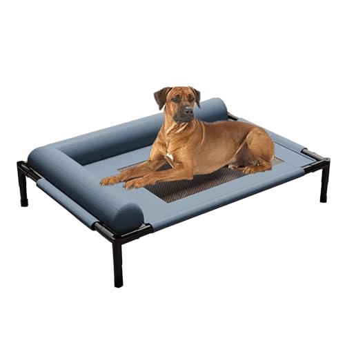 Kinderbett, erhöhtes Bett, atmungsaktive Hundehängematte aus Netzstoff, robust, tragbar, waschbar, kühlend, erhöhtes Haustierbett, erhöhtes Kinderbett for Katzen und Hunde(Blue-Gray,66*45cm30KG) von Befoore