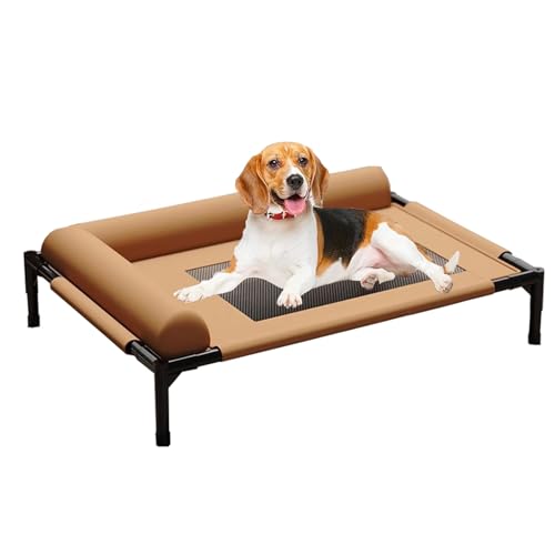 Kinderbett, erhöhtes Bett, atmungsaktive Hundehängematte aus Netzstoff, robust, tragbar, waschbar, kühlend, erhöhtes Haustierbett, erhöhtes Kinderbett for Katzen und Hunde(Brown,66*45cm30KG) von Befoore
