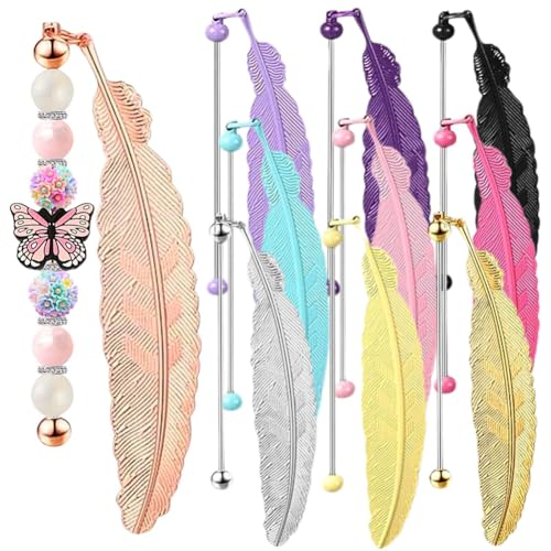 Begchy 10 Stück DIY Beadable Lesezeichen, lose Perlen, Metall, Beadable Lesezeichen, Anhänger, Stange, Handwerk, Perlen, Buch, lange Ketten von Begchy
