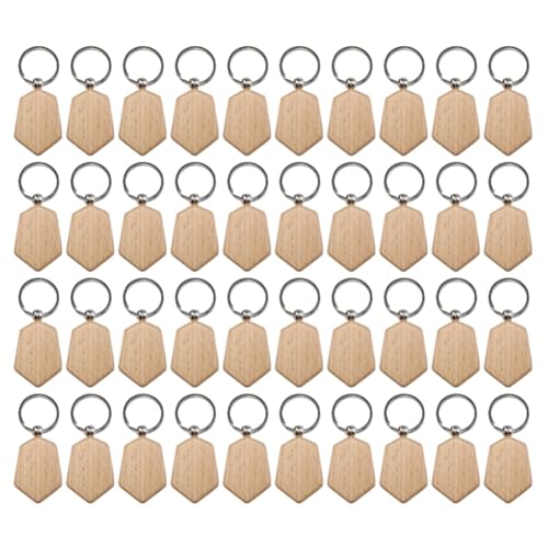 Begchy 50 Stück Schlüsselanhänger aus unbehandeltem Holz, Gravur, blanko, Schlüsselanhänger aus Holz, unfertig, für Basteln, Handwerk, Stil 6 von Begchy