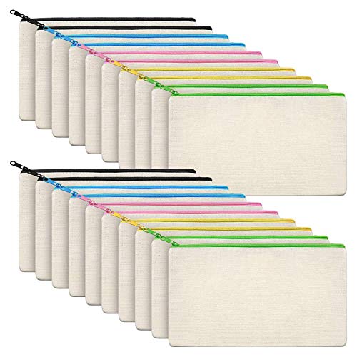 Begchy Canvas-Tasche aus Segeltuch mit Reißverschluss, Stifttasche, Bastelbeutel für Schule, Reisen, farbiger Reißverschluss (20 Stück) von Begchy