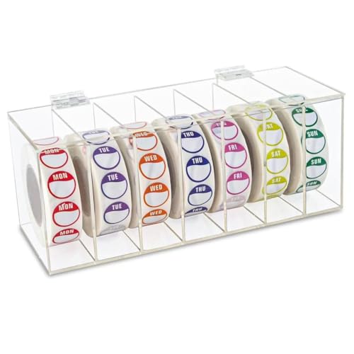 Begchy Etikettenspender Aus Acryl mit Abdeckung für Den Wochentag, mit 7 Fächern, für Aufkleberrollen Zur Wandmontage (Ohne Etikett) von Begchy