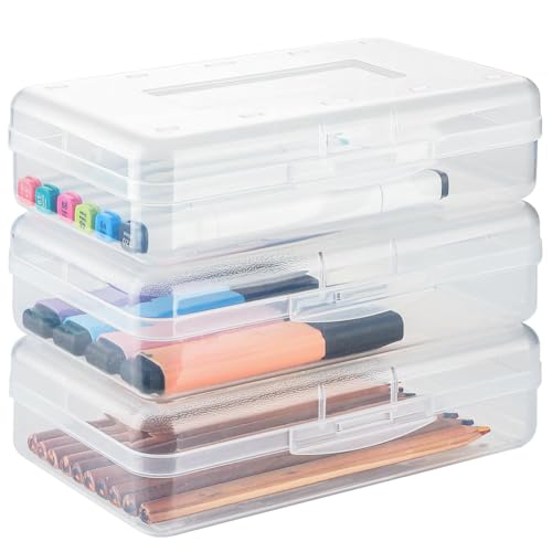Begchy Transparenter Stiftekasten, 3 Stück, groß, Hartschale, Aufbewahrungsbox aus Kunststoff für Bleistifte, Pinsel, Farbe, Schulbedarf von Begchy