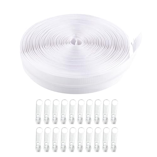 Begonia 9 Meter Endlos Reißverschluss, 6mm Nylon, Weiß, 20 Metall Schieber, Teilbar für Kleidung, Bettwäsche, Tasche Begonia 9 Meter Endlos Reißverschluss, 6mm Nylon, Weiß, 20 Metall Schieber, Teilbar für Kleidung, Bettwäsche, Tasche von Begonia