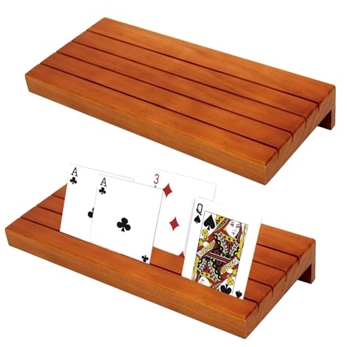 Begonia 2 Stück Kartenhalter Kinder, 24cm Spielkartenhalter, Kartenhalter Spielkarten Holz, Spielkarten Aufbewahru Freisprech Kartenständer für Kinder Senioren Erwachsen von Begonia