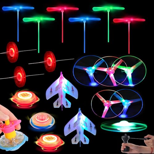 Begonia Leuchtspielzeug Leuchtendes Spielzeugset,Fliegen Spielzeug,Licht Bambus Libellen,Leuchtendes Oberteil,leuchtendes Flugzeug,Kabelschwungrad von Begonia
