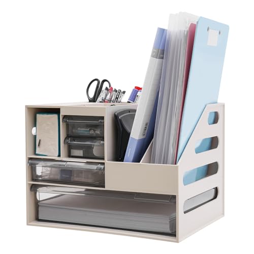 Begoniape Schreibtisch Organizer mit Aktenhalter, Papier Briefablage mit Schublade und 2 Stifthaltern, Schreibtisch Aktenordner Organizer für Bürobedarf Schreibwaren Schreibtisch Zubehör Begoniape Schreibtisch Organizer mit Aktenhalter, Papier Briefablage mit Schublade und 2 Stifthaltern, Schreibtisch Aktenordner Organizer für Bürobedarf Schreibwaren Schreibtisch Zubehör von Begoniape
