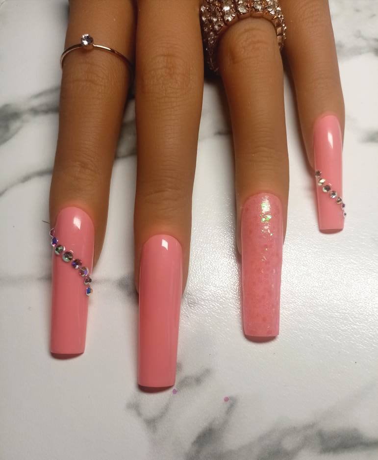 xxl Pink Tapered Square Press On Nail Set/Bling Akzent Nägel/ Glitzer Falsche Nägel von Begorgeousnails