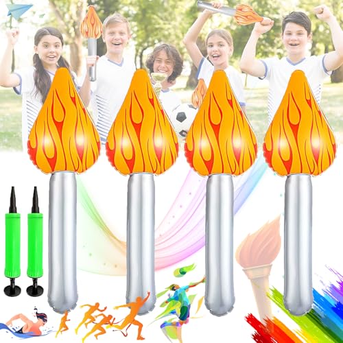 Begpoee 4 Stück Aufblasbare Olympische Fackel, Aufblasbare Fackel, Olympisches Spielzeug, Olympische Fackeldekoration, Bringen Sie 2 Ballonpumpen mit, Für Olympia-Mottopartys und Schulaktivitäten von Begpoee