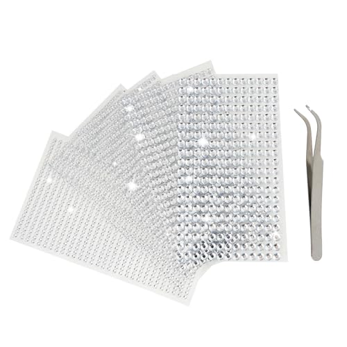 Behiruch 2542 Stück Glitzersteine Selbstklebend, 5 Blatt Glitzer Rhinestones mit 1 Pinzette, Runde Glitzerstein für Gesicht, Körper, Nägel, DIY Handwerk und Urlaubszubehör (3/4/5/6 mm, Silver) von Behiruch