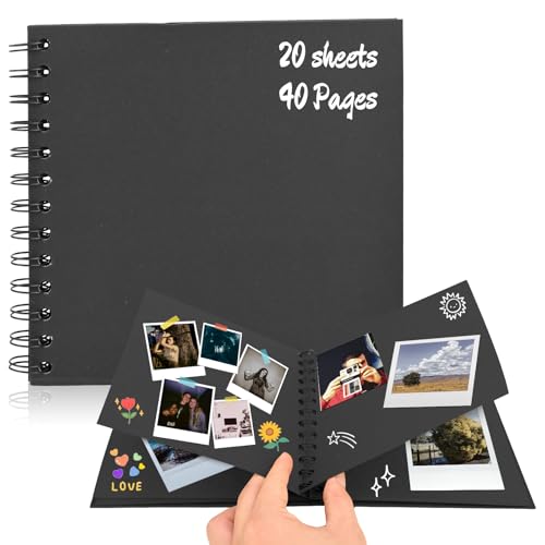 Fotoalbum zum Selbstgestalten, Fotobuch 20 Blätter(40 Seiten), DIY Scrapbook Ringbuch, 17 x 17 cm Kann als Abschluss Geschenk, Jahrestag Geschenk, Valentinstagsgeschenk, Schwarz von Behiruch