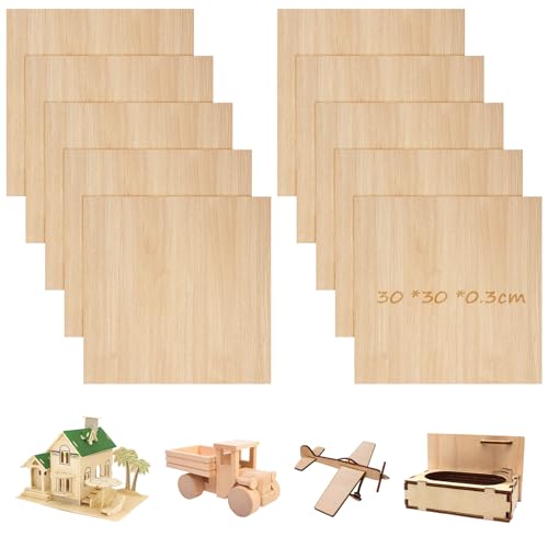 10 Stück Sperrholzplatte 3mm, 300x300mm Laserschnitt Bastelarbeiten Holzplatten zum Basteln Spanplatte, Unbehandeltes Bastelhölzer Holz für Malen Brandmalerei Laserschnitt Bastelarbeiten von Behogan