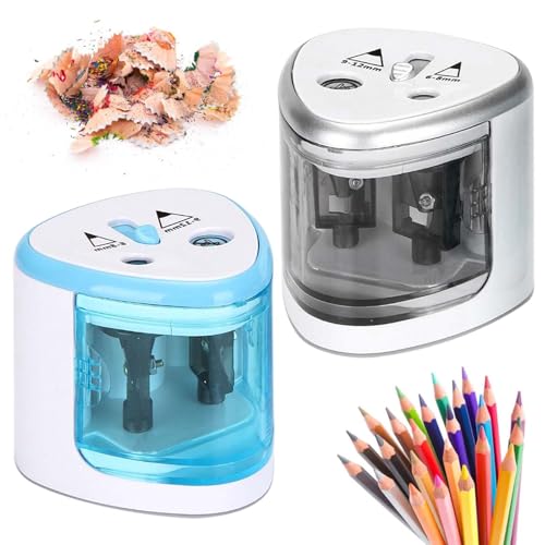 2 Stück Elektrischer Anspitzer, Doppelloch 6-8mm und 9-12mm Spitzer Elektrisch für Kinder, Elektrische Bleistiftspitzer, Elektrischer Universal Anspitzer, Elektrischer Spitzer für Schulen, Haushalte von Behogan